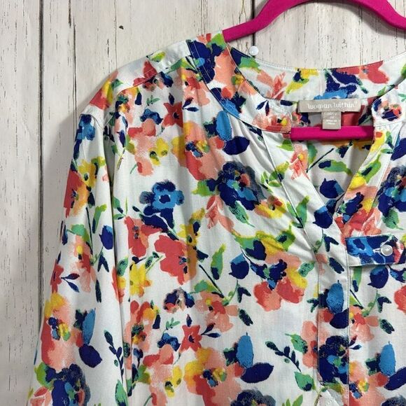 Woman Within Womens Plus Quarter Sleeve Tab Front Floral Flowy Tunic Blouse - Picture 3 of 16